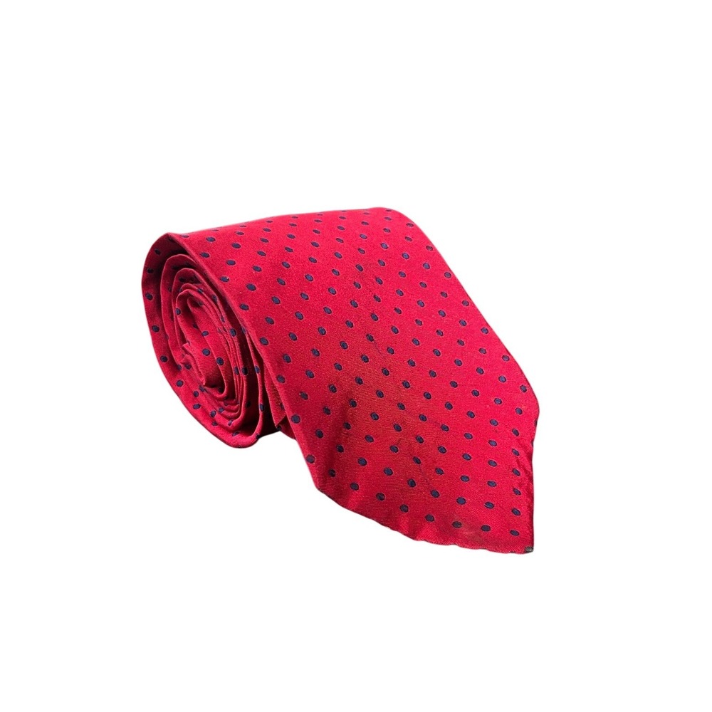 Lauren Ralph Lauren Mens Red Navy Blue Polka Dot Silk Necktie Hand Finished‎ USA